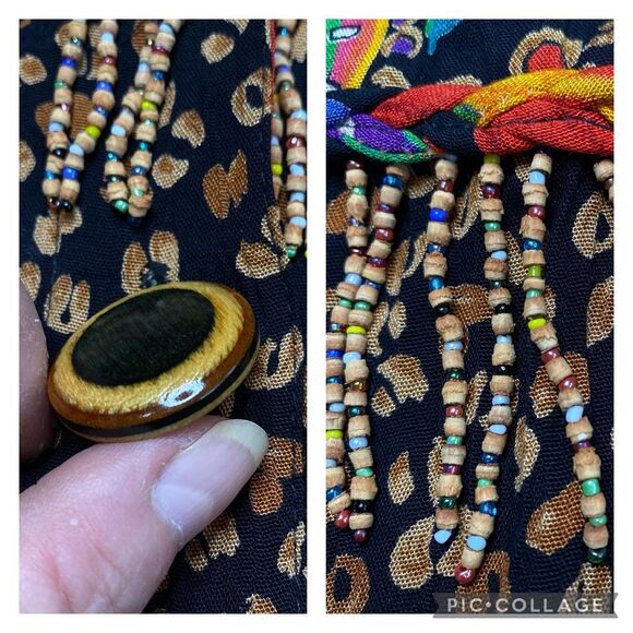 Vintage Carole Little Two Piece Bohemian Pantsuit Beaded Large Buttons 90s Sz 8 - Picture 14 of 16